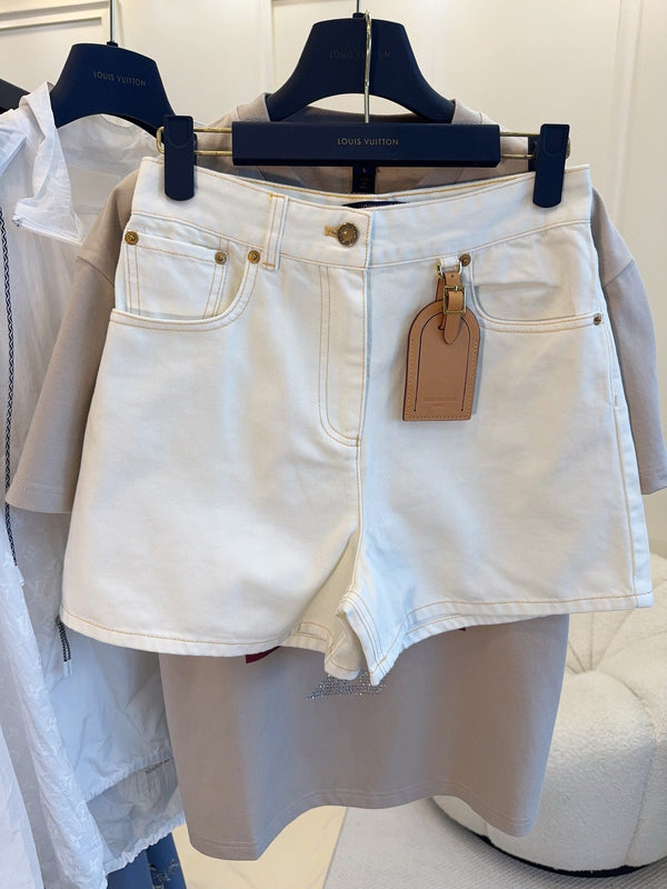 LV 25 Versatile Slimming Denim Shorts White Cotton
