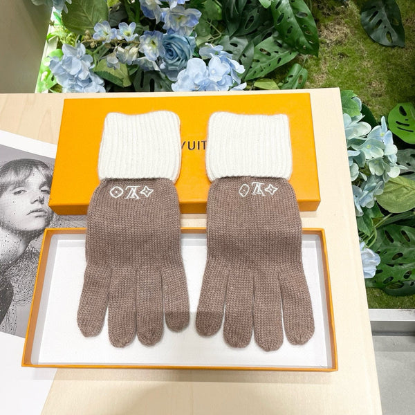 GUANTI IN MISTO LANA BIANCA MARRONE CHIARO 458549