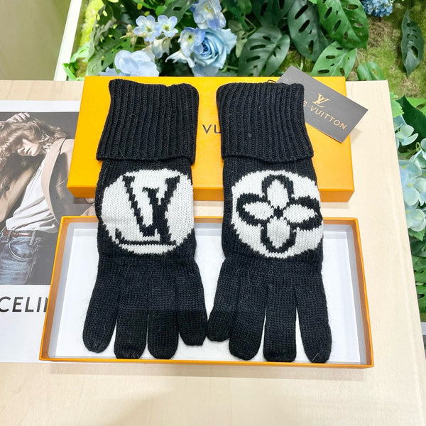 LV GLOVES IN BLACK MIX WHITE WOOL 464988