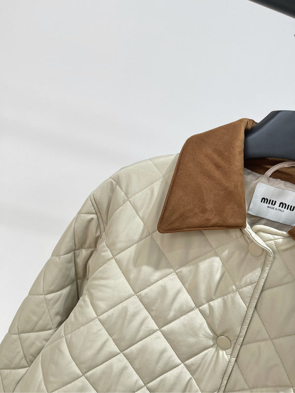 Miu Miu 25 Apricot Brown Plaid Quilted Jacket 296673