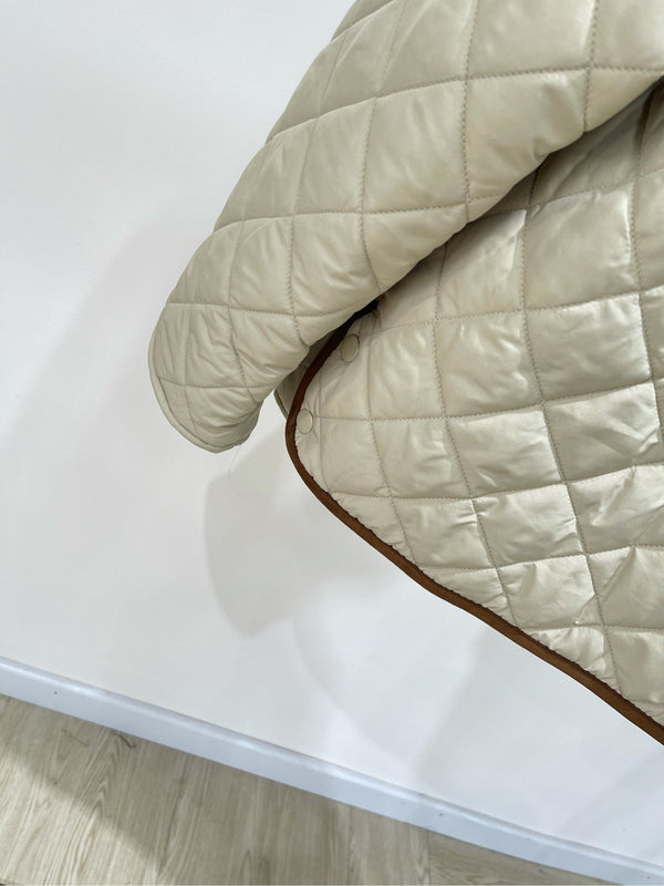 Miu Miu 25 Apricot Brown Plaid Quilted Jacket 296673