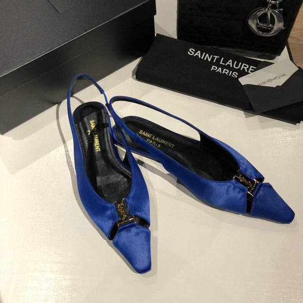 BABYLONE SLINGBACK FLAT IN SAPPHIRE BLUE SILK
