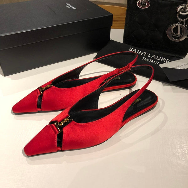 BABYLONE SLINGBACK FLAT IN RED SILK