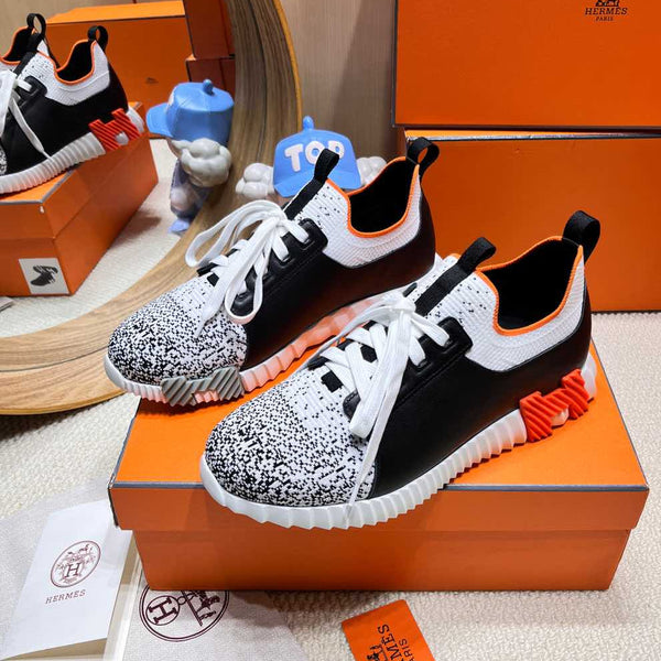 HM Depart slip-on Sneaker White mix Black Knitted fabric and Calfskin 206321