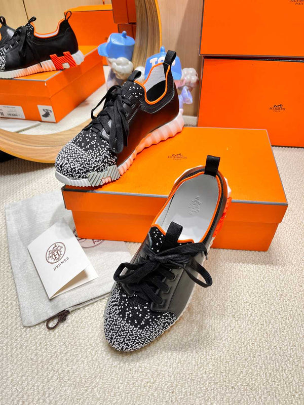 HM Depart slip-on Sneaker Black mix White Knitted fabric and Calfskin 206322