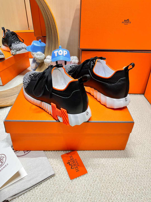 HM Depart slip-on Sneaker Black mix White Knitted fabric and Calfskin 206322