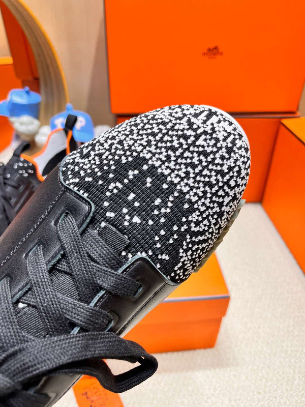 HM Depart slip-on Sneaker Black mix White Knitted fabric and Calfskin 206322