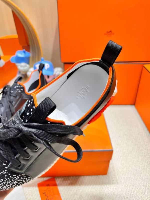 HM Depart slip-on Sneaker Black mix White Knitted fabric and Calfskin 206322