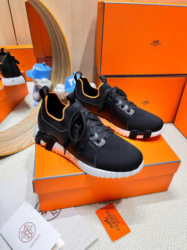 HM Depart slip-on Sneaker Black mix White sole Knitted fabric and Calfskin 206327