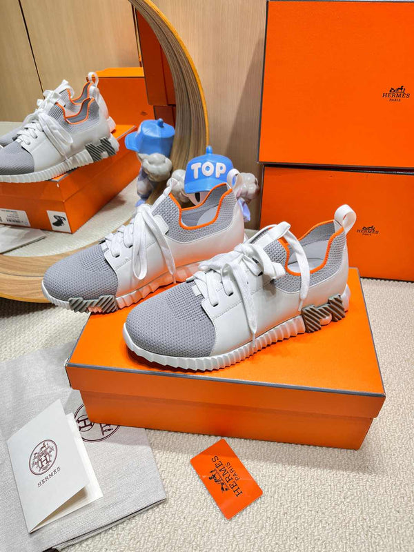 HM Depart slip-on Sneaker White mix Grey Knitted fabric and Calfskin 206334