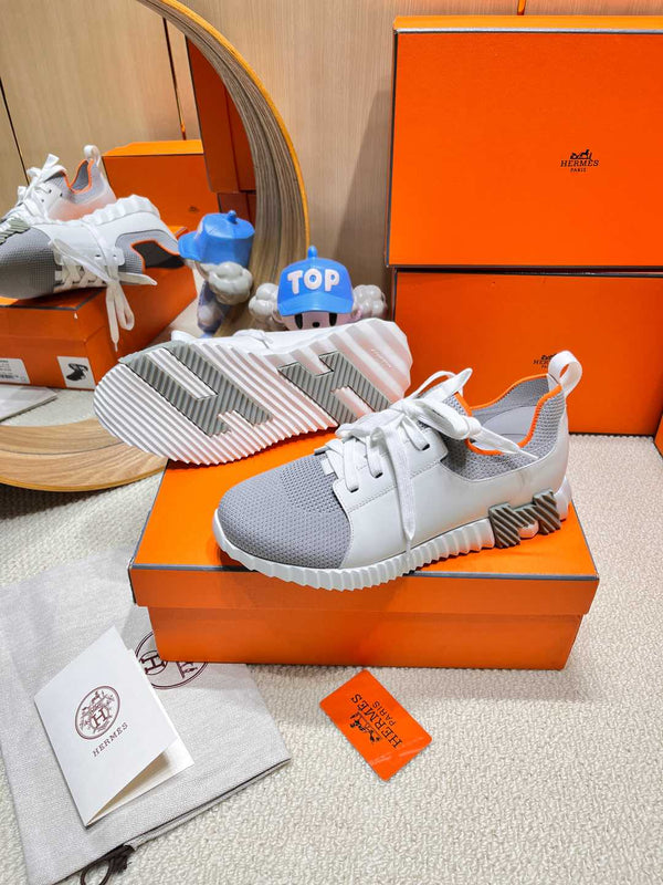 HM Depart slip-on Sneaker White mix Grey Knitted fabric and Calfskin 206334