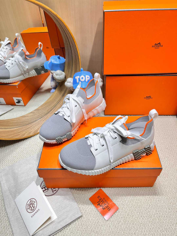 HM Depart slip-on Sneaker White mix Grey Knitted fabric and Calfskin 206334