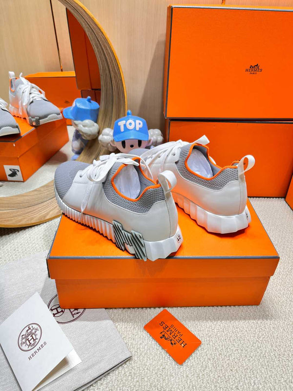 HM Depart slip-on Sneaker White mix Grey Knitted fabric and Calfskin 206334