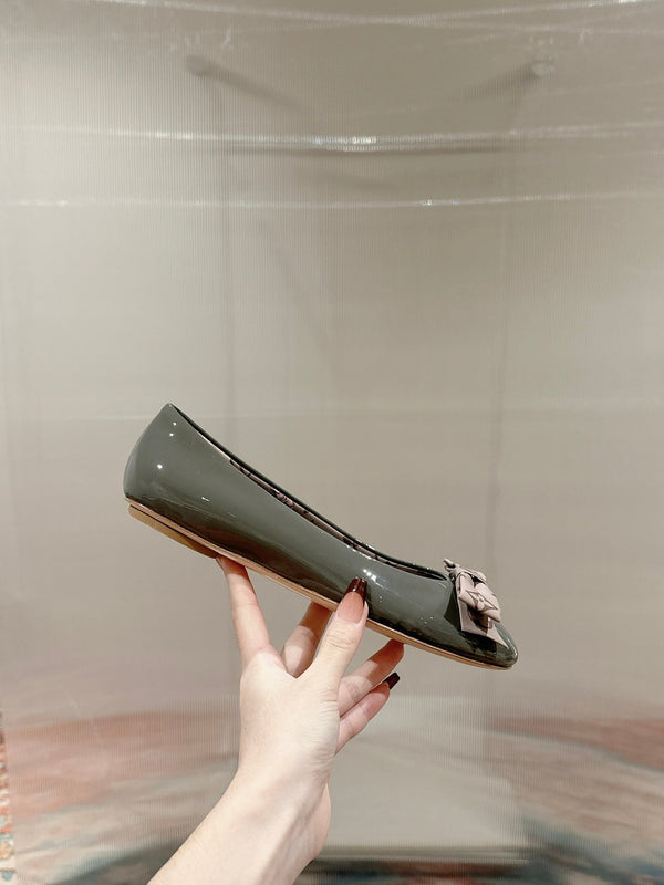 LV Popi Flat Ballerina Green Cement Color Cowhide