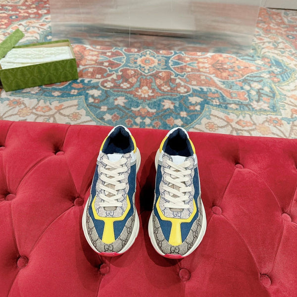 GG RHYTON TRAINER LIGHT BROWN AND LEMON CALFSKIN