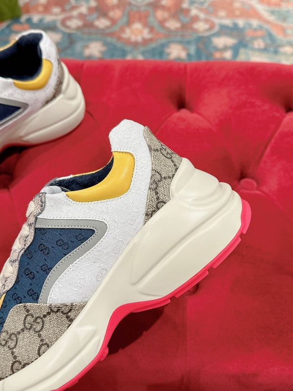 GG RHYTON TRAINER LIGHT BROWN AND LEMON CALFSKIN