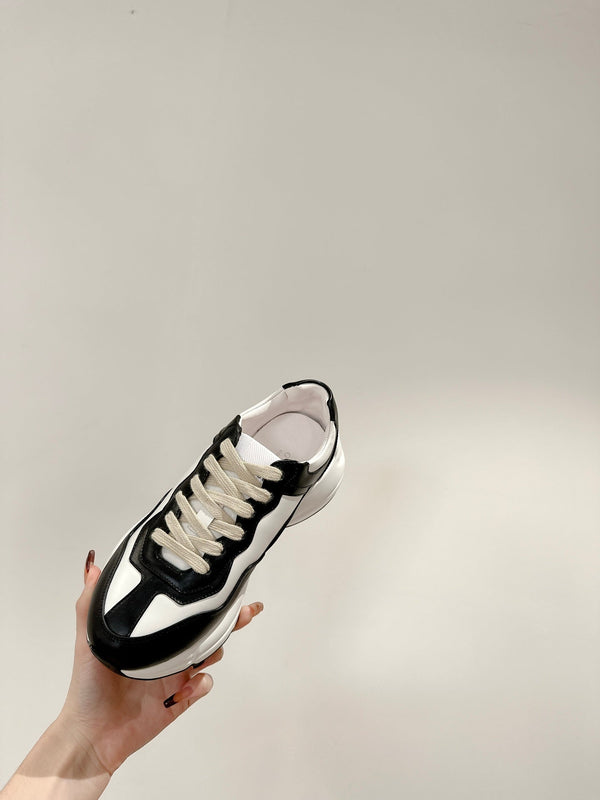 GG RHYTON TRAINER BLACK AND WHITE CALFSKIN