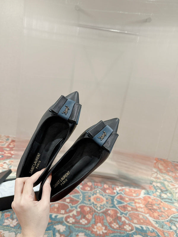 CASSANDRA BALLET FLAT IN BLACK MIX BLUE SMOOTH LAMBSKIN