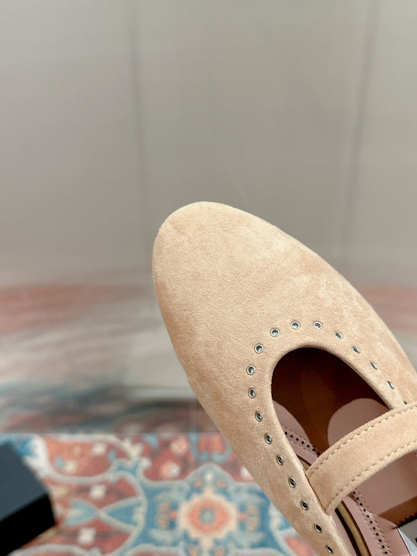 ALAIA MARY JANE IN BEIGE SUEDE WITH SILVER HARDWARE