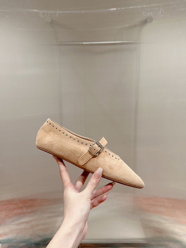 ALAIA MARY JANE IN BEIGE SUEDE WITH SILVER HARDWARE