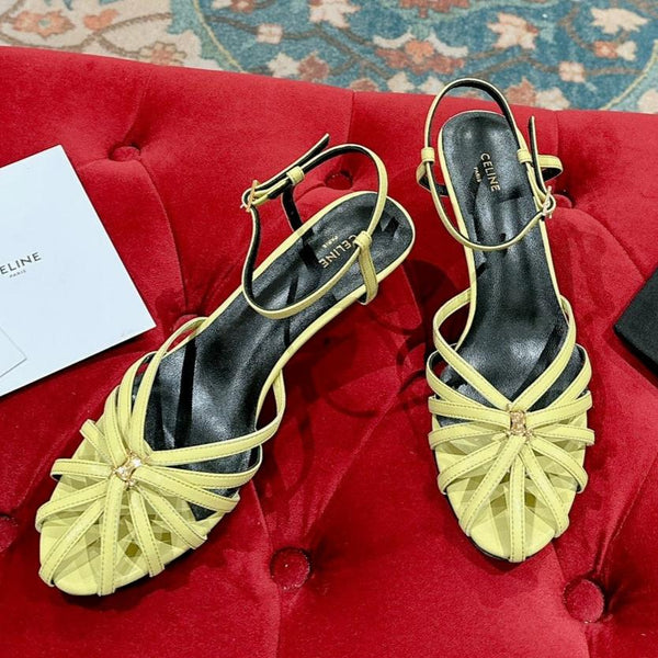 SANDALO TRIOMPHE 85 MM IN PELLE DI AGNELLO GIALLO CHIARO