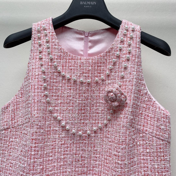 CC 25 Flower Woven Dress Tweed Pink Polyester Cotton 257307