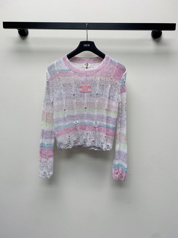 Celine 25 Pastel Striped Sweater Pink Mix Colors Wool Polyester 277565
