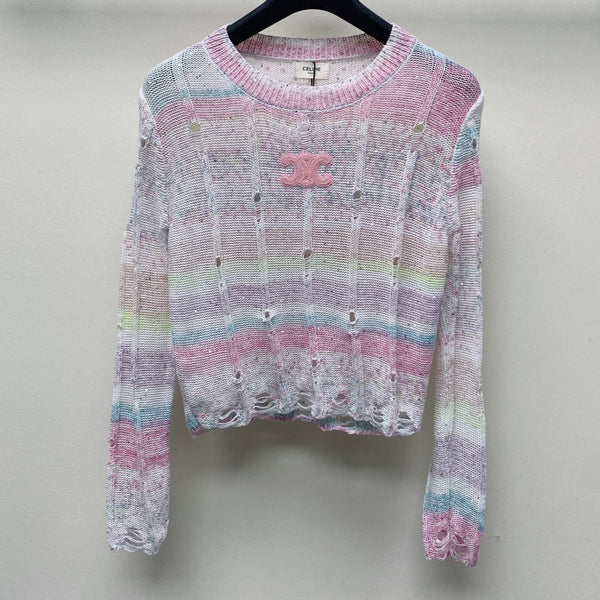 Celine 25 Pastel Striped Sweater Pink Mix Colors Wool Polyester 277565