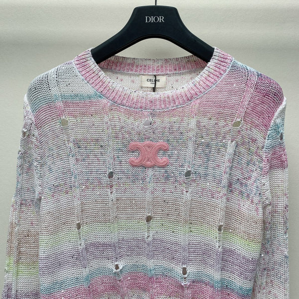 Celine 25 Pastel Striped Sweater Pink Mix Colors Wool Polyester 277565