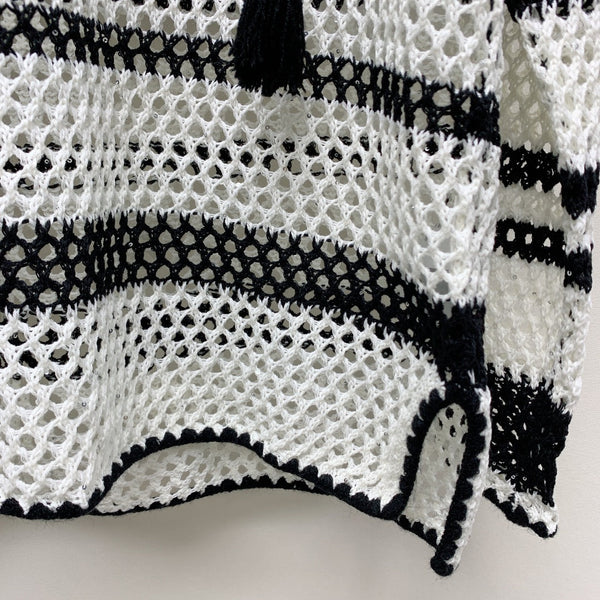 Celine 25 Hollow Crochet Cardigan Black White Wool Polyester 277568