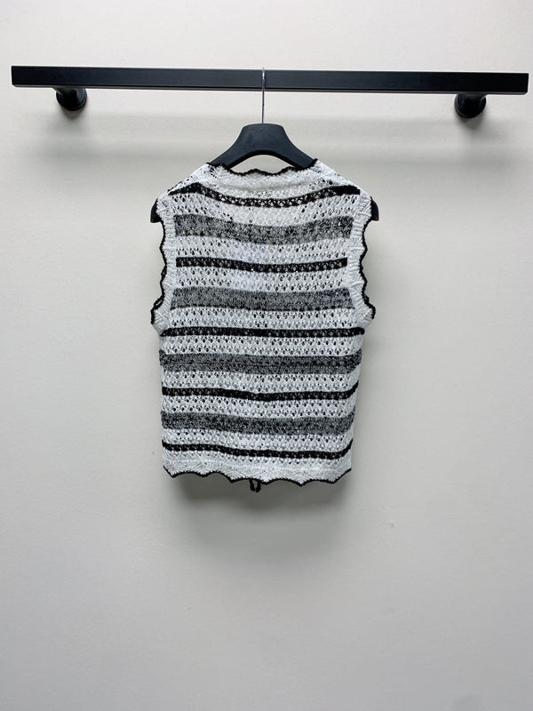 Celine 25 Striped Sleeveless Vest Black White Wool Polyester 277571