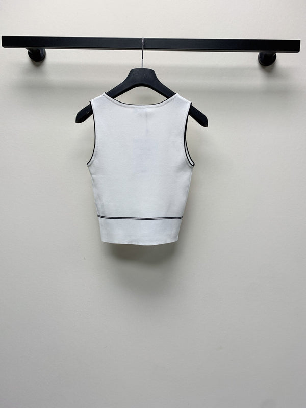 CC 25 Round Neck Knitted Embroidered Logo Vest in White 277575