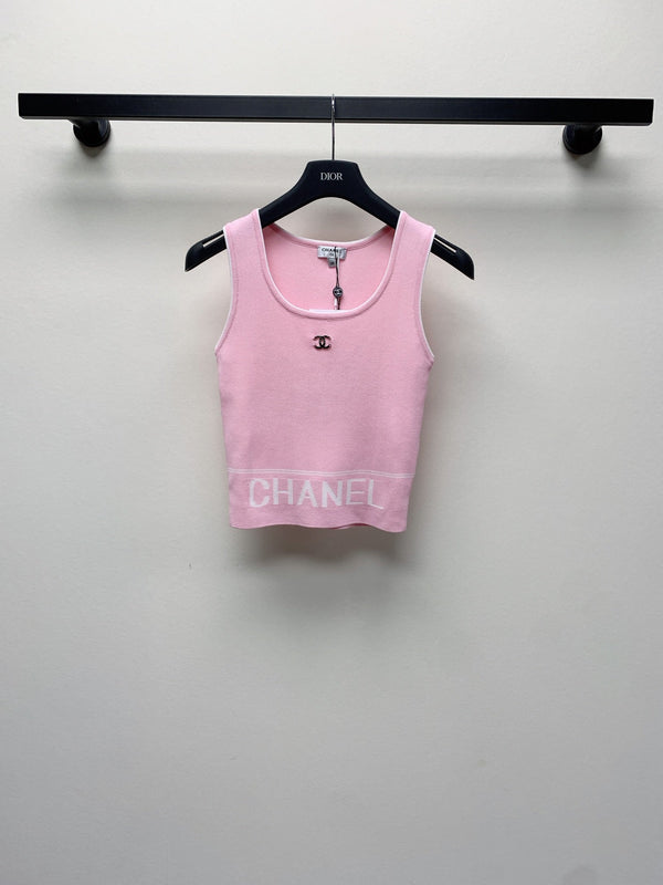 Gilet in maglia con scollo rotondo e logo ricamato CC 25 rosa 277576