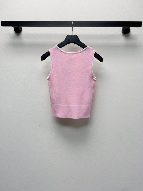 CC 25 Round Neck Knitted Embroidered Logo Vest in Pink 277576