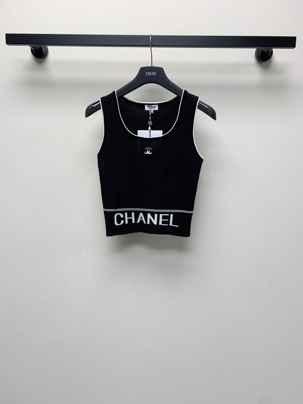 Gilet con logo ricamato in maglia a scollo tondo CC 25 nero 277577