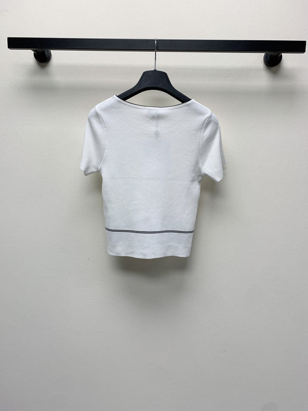 CC 25 Round Neck Knitted Embroidered Logo Top in White 277579