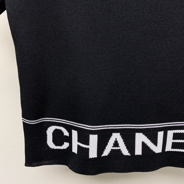 CC 25 Round Neck Knitted Embroidered Logo Top in Black 277581