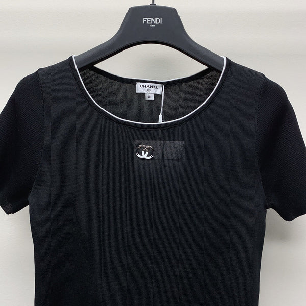 CC 25 Round Neck Knitted Embroidered Logo Top in Black 277581