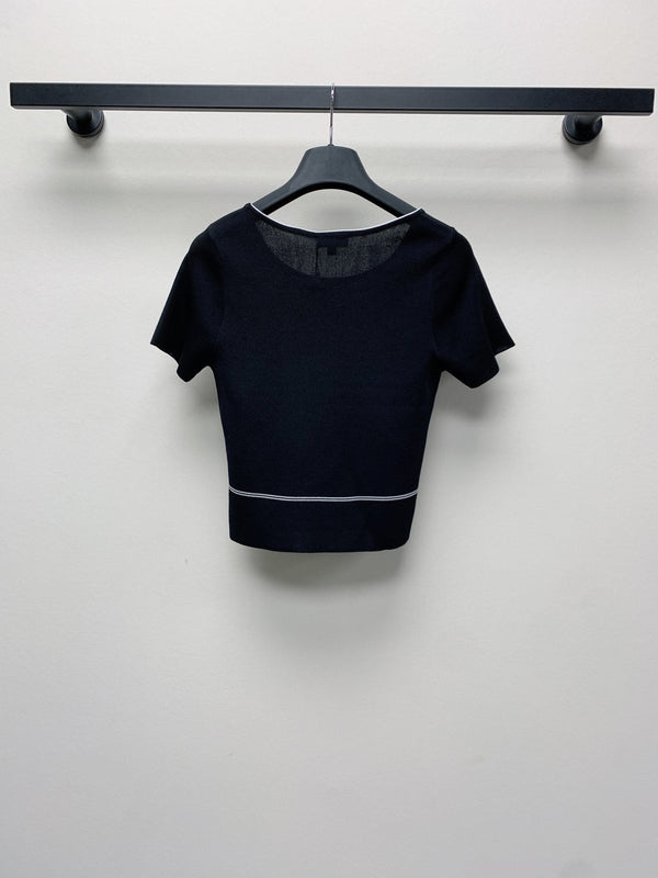 CC 25 Round Neck Knitted Embroidered Logo Top in Black 277581