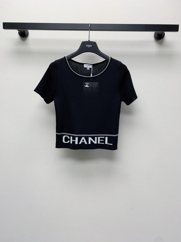 Maglia girocollo in maglia con logo ricamato CC 25 nera 277581