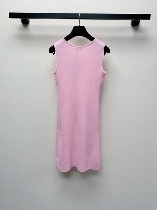 CC 25 Abito gilet in maglia con scollo rotondo e logo ricamato rosa 277583