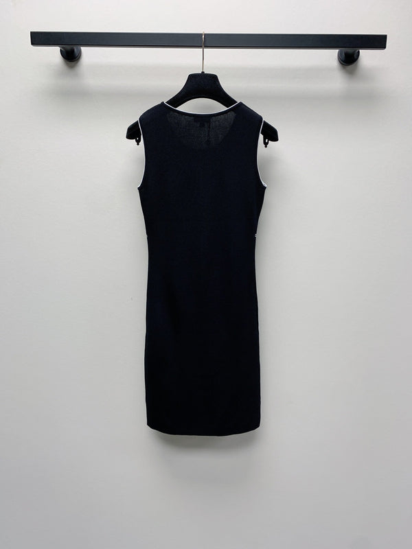 CC 25 Round Neck Knitted Embroidered Logo Vest Dress in Black  277585