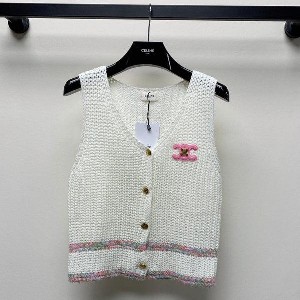 Celine 25 Knitted Vest White Wool Polyester 281498