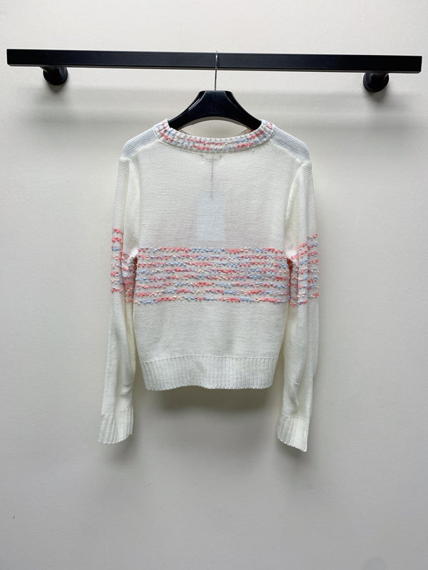 Celine 25 Striped Sweater White Wool Polyester 281500