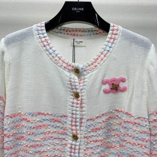 Celine 25 Striped Cardigan White Wool Polyester 281502