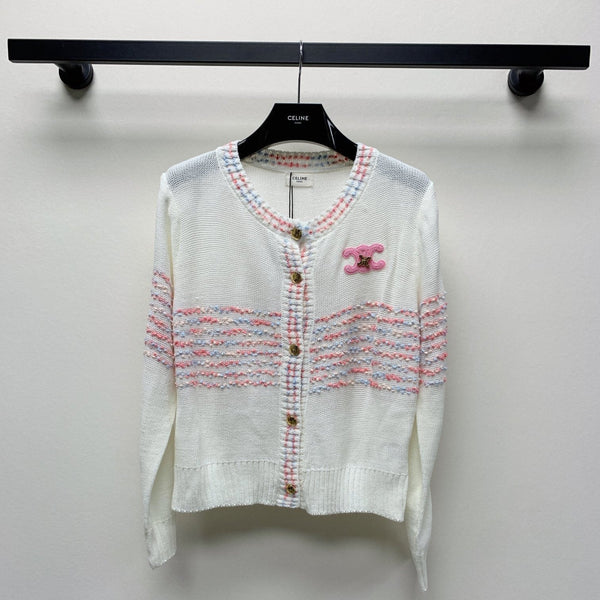 Celine 25 Striped Cardigan White Wool Polyester 281502