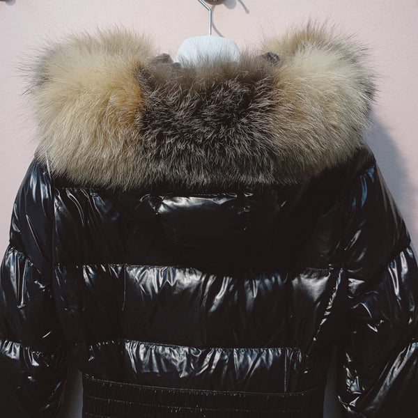 Moncler 25 Long Down Jacket Glossy Black Polyester 289151