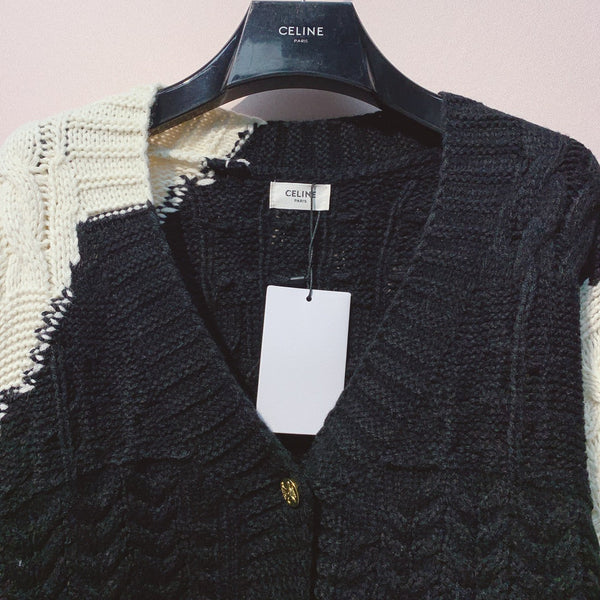 Celine 25 Cardigan White mix Black Wool 293389