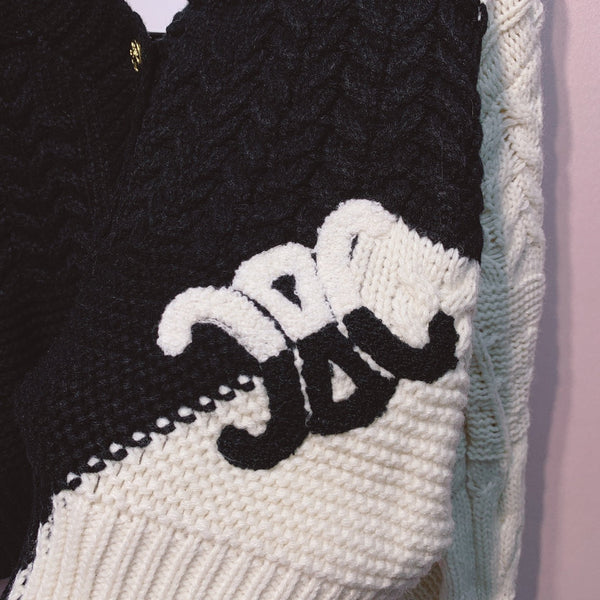 Celine 25 Cardigan White mix Black Wool 293389