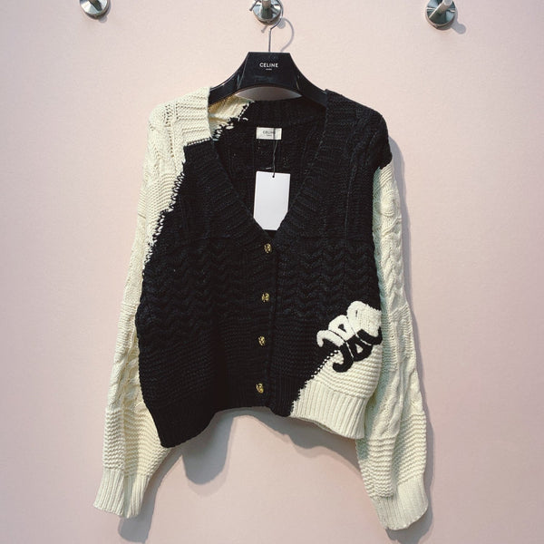 Celine 25 Cardigan White mix Black Wool 293389